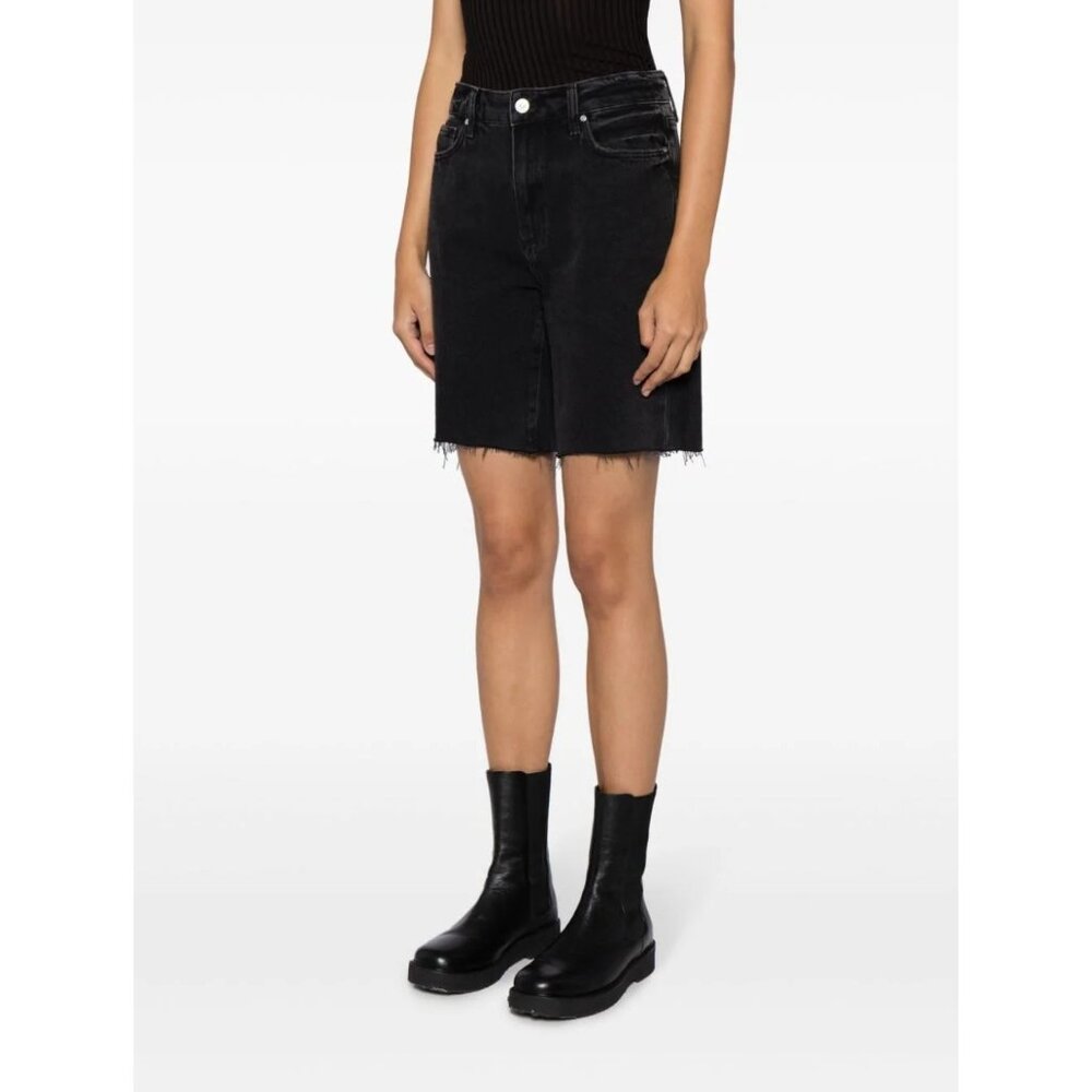 Paige Sarah High Rise Longline Denim Shorts Frayed Hem Black Size 31 L2